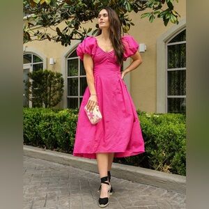 Elegant Pink Puff Sleeve Dress